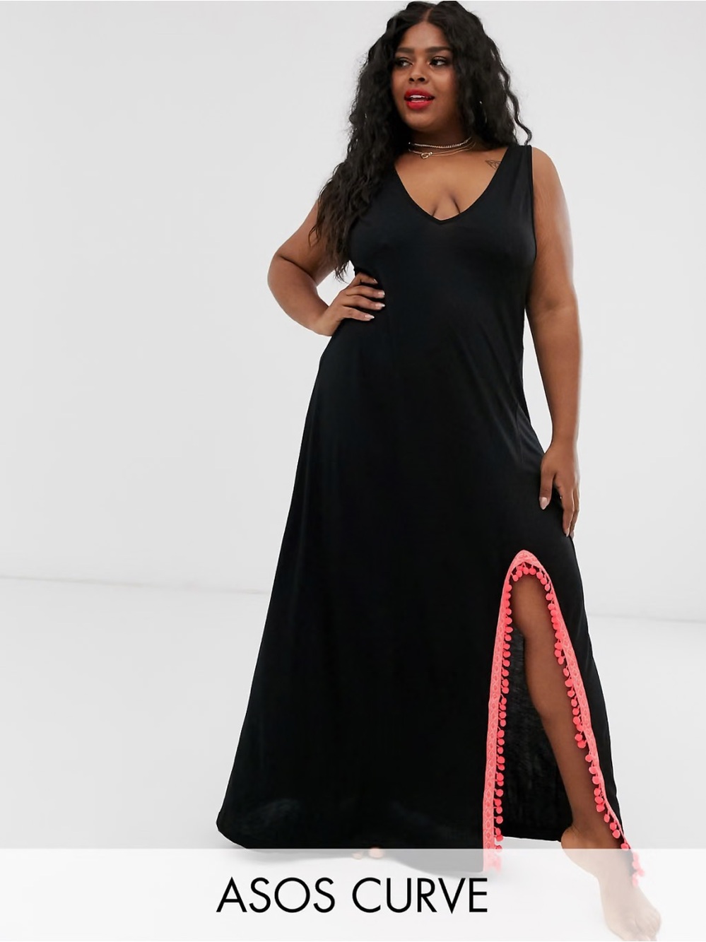 ASOS DESIGN Curve Plus Size Jersey Beach Very Long Maxi Cover Up w/ Split 16
